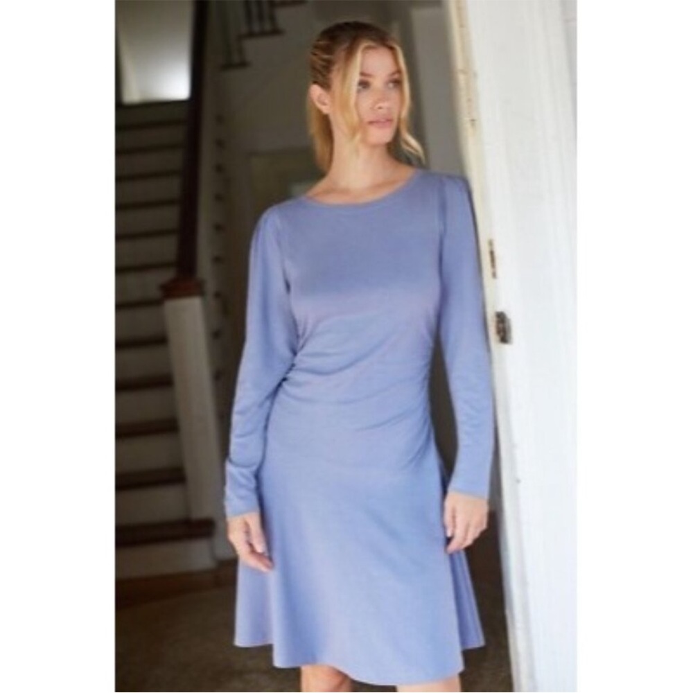 Anthropologie Daily Practice | Purple Ruched Waist Long Sleeve Mini Dress